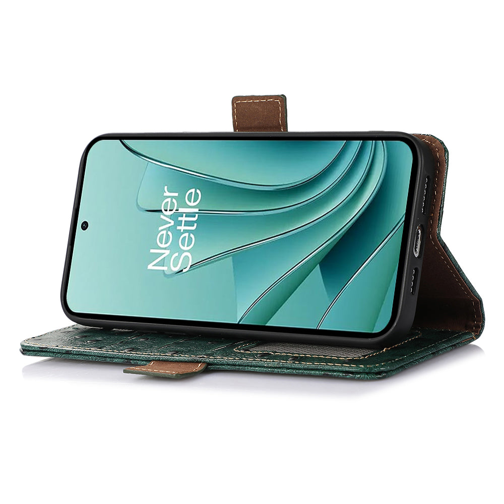 RFID Blocking Phone Case for OnePlus Ace 2 Pro 5G , Genuine Cow Leather Cover with Wallet Stand