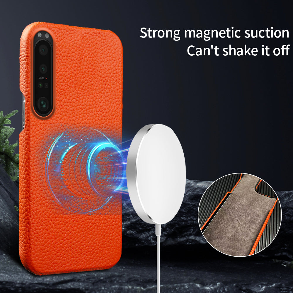 For Sony Xperia 1 III 5G Phone Cover Genuine Cow Leather+PC Protective Case Compatible with MagSafe