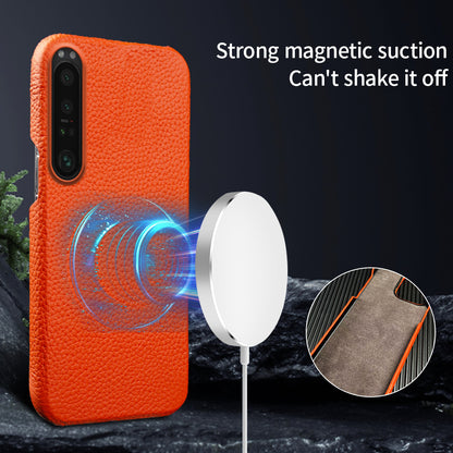 For Sony Xperia 1 III 5G Phone Cover Genuine Cow Leather+PC Protective Case Compatible with MagSafe