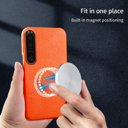 For Sony Xperia 1 III 5G Phone Cover Genuine Cow Leather+PC Protective Case Compatible with MagSafe