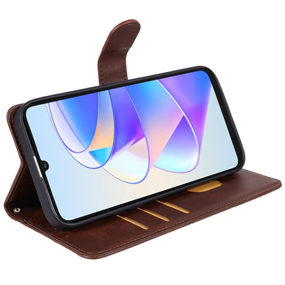 For Honor X7a 5G Slim-Fit Calf Texture Smartphone Case PU Leather Wallet Shell Stand Phone Cover