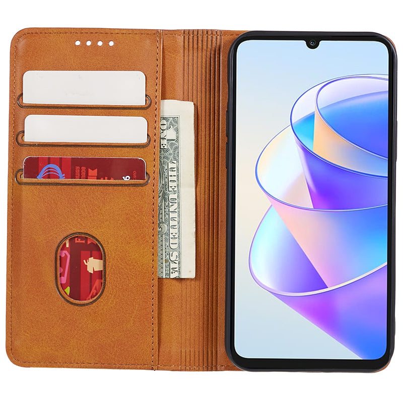 For Honor X7a 5G Phone Case Anti-Scratch PU Leather Calf Texture Magnetic Closing Stand Wallet Cover