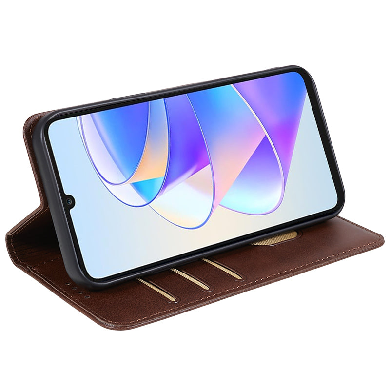 For Honor X7a 5G Phone Case Anti-Scratch PU Leather Calf Texture Magnetic Closing Stand Wallet Cover