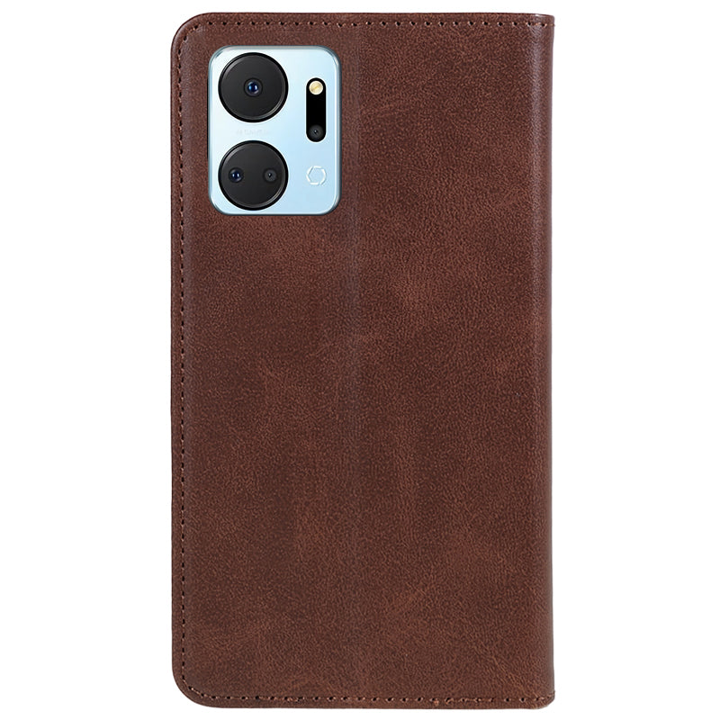For Honor X7a 5G Phone Case Anti-Scratch PU Leather Calf Texture Magnetic Closing Stand Wallet Cover