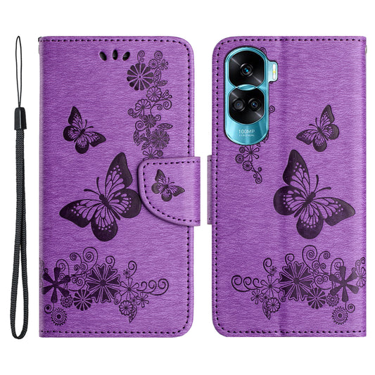 For Honor 90 Lite 5G / X50i 5G Butterflies Flower Imprinting Stand Phone Cover Leather Wallet Case