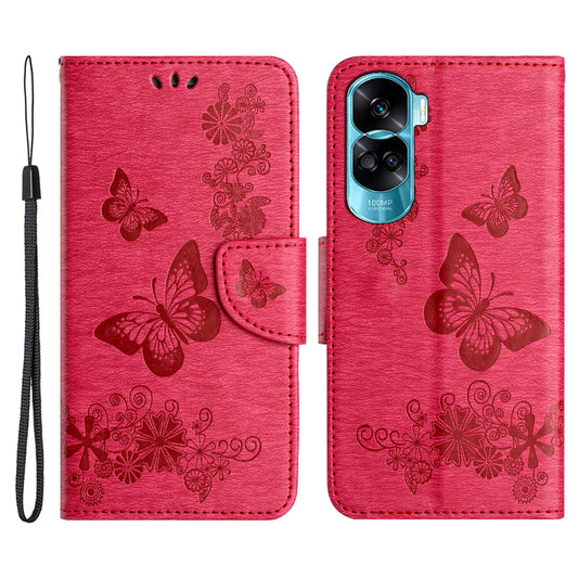 For Honor 90 Lite 5G / X50i 5G Butterflies Flower Imprinting Stand Phone Cover Leather Wallet Case