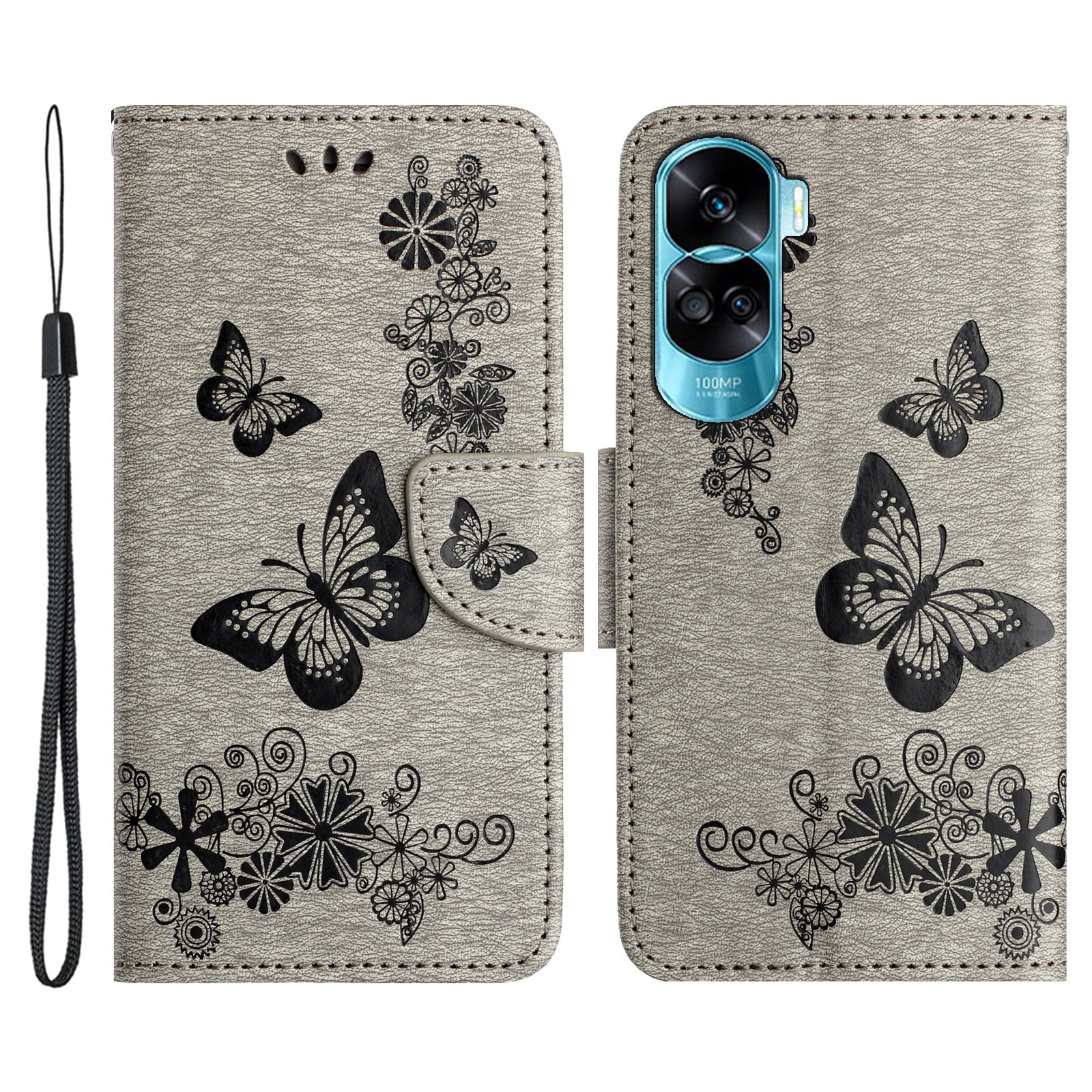 For Honor 90 Lite 5G / X50i 5G Butterflies Flower Imprinting Stand Phone Cover Leather Wallet Case