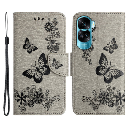 For Honor 90 Lite 5G / X50i 5G Butterflies Flower Imprinting Stand Phone Cover Leather Wallet Case