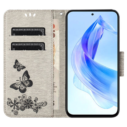 For Honor 90 Lite 5G / X50i 5G Butterflies Flower Imprinting Stand Phone Cover Leather Wallet Case