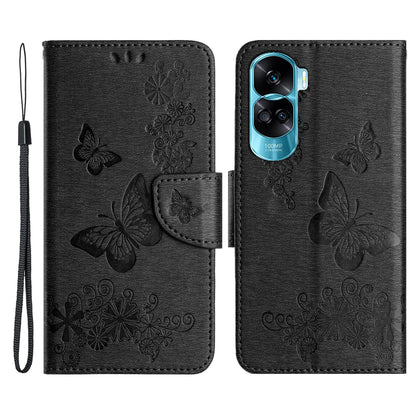 For Honor 90 Lite 5G / X50i 5G Butterflies Flower Imprinting Stand Phone Cover Leather Wallet Case