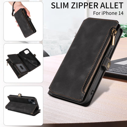 RFID Blocking Wallet Case for iPhone 15 Pro Max , Zipper Pocket Leather Stand Phone Cover