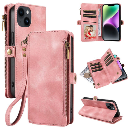 RFID Blocking Wallet Case for iPhone 15 Pro Max , Zipper Pocket Leather Stand Phone Cover