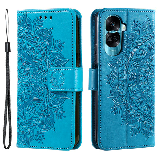 For Honor 90 Lite 5G / X50i 5G Leather Wallet Phone Cover Mandala Flower Imprint Stand Case with Strap