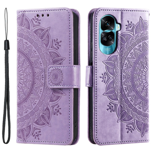 For Honor 90 Lite 5G / X50i 5G Leather Wallet Phone Cover Mandala Flower Imprint Stand Case with Strap