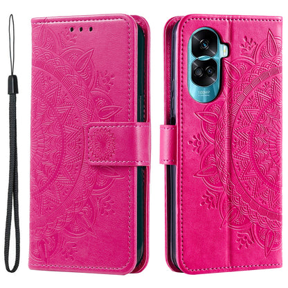 For Honor 90 Lite 5G / X50i 5G Leather Wallet Phone Cover Mandala Flower Imprint Stand Case with Strap