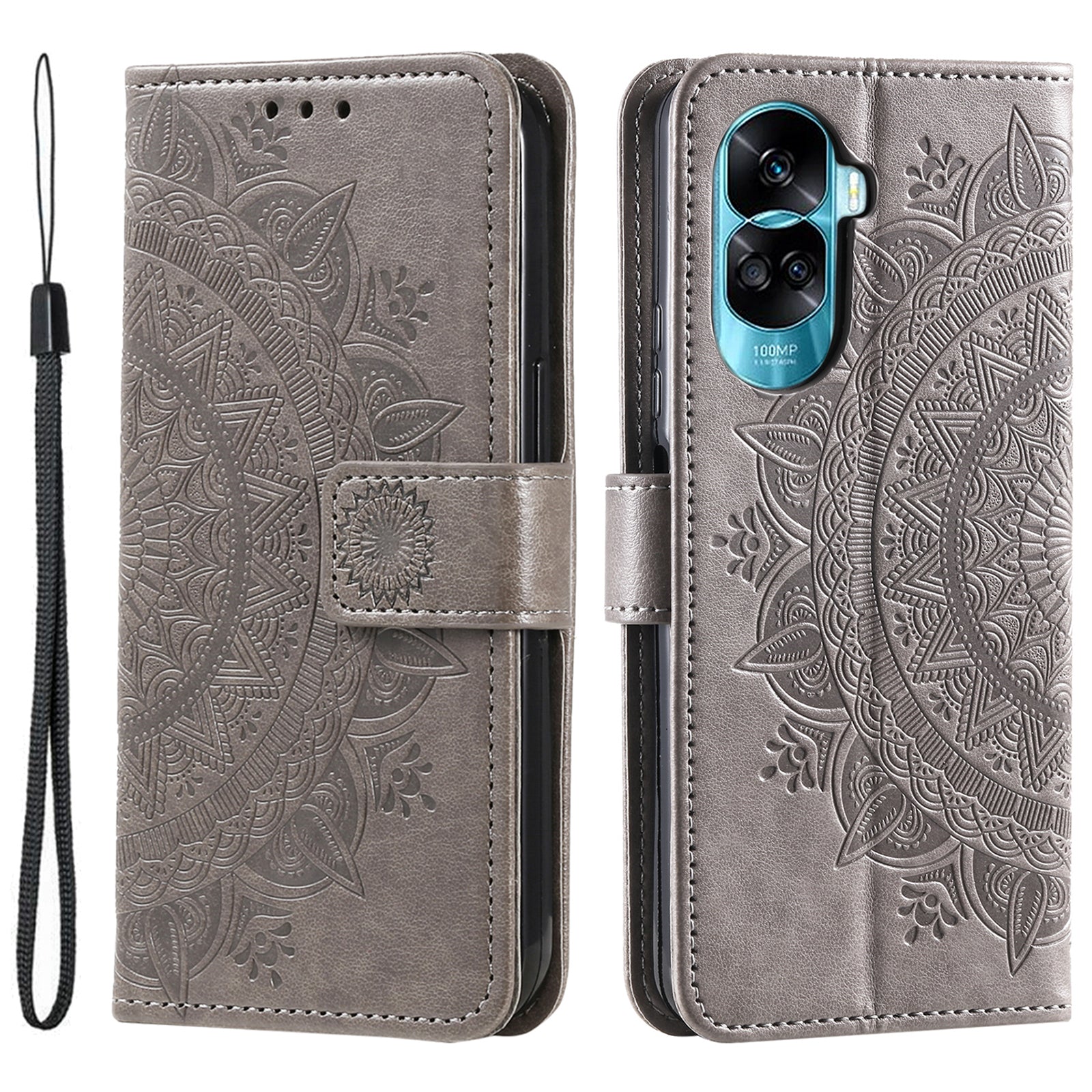 For Honor 90 Lite 5G / X50i 5G Leather Wallet Phone Cover Mandala Flower Imprint Stand Case with Strap