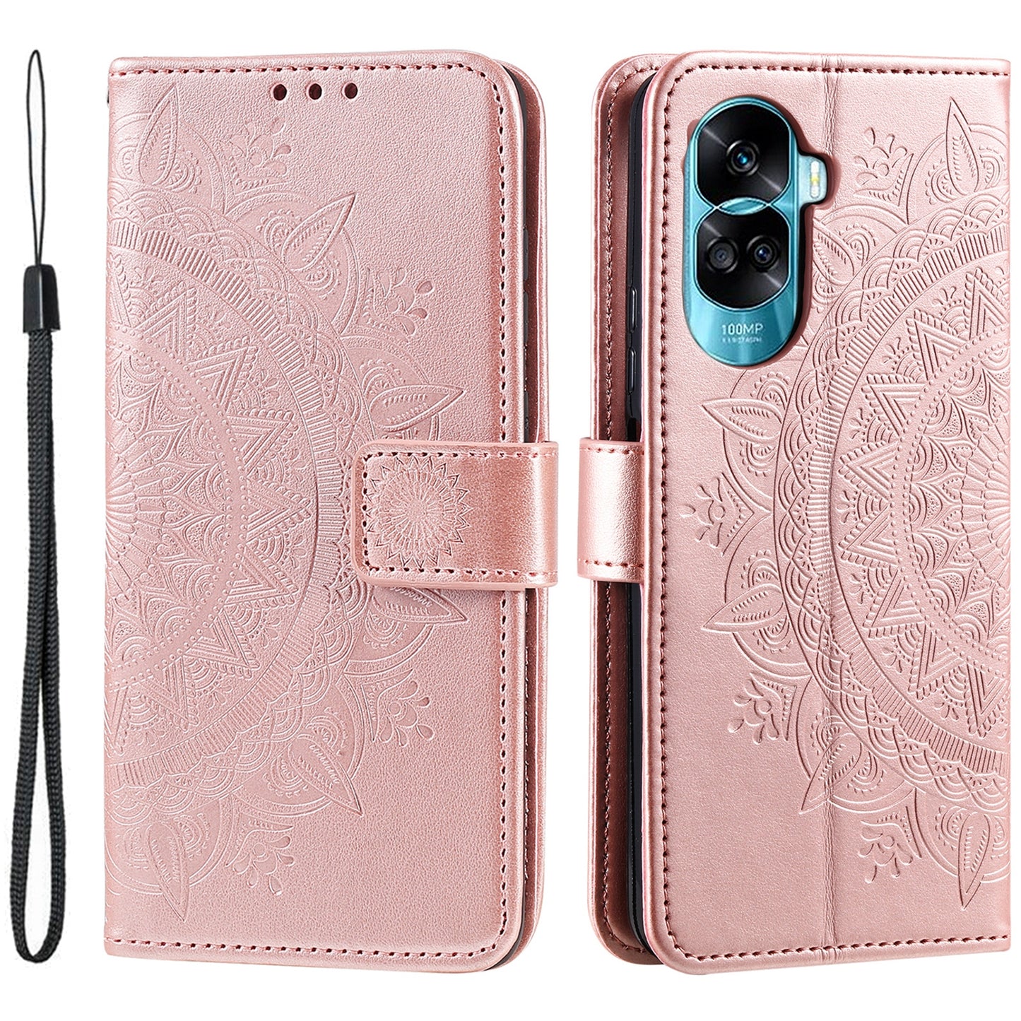 For Honor 90 Lite 5G / X50i 5G Leather Wallet Phone Cover Mandala Flower Imprint Stand Case with Strap