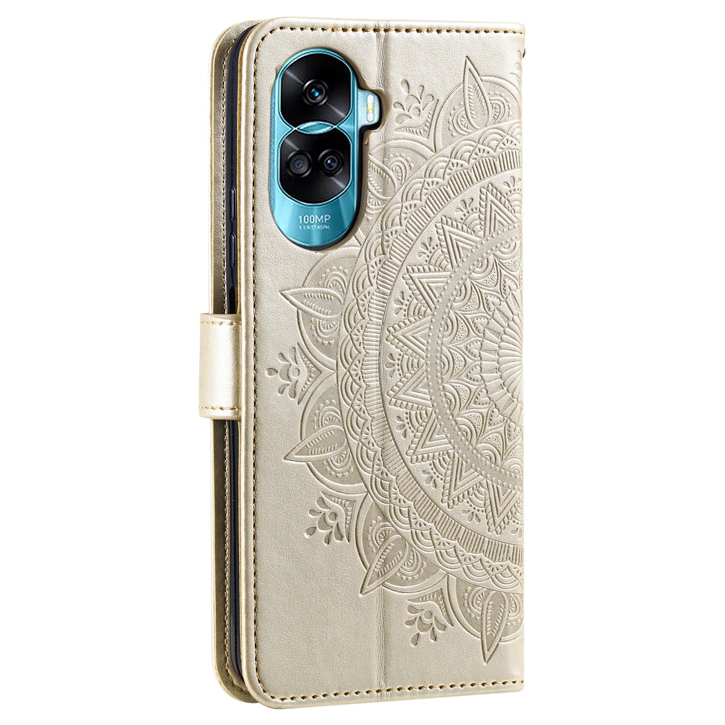 For Honor 90 Lite 5G / X50i 5G Leather Wallet Phone Cover Mandala Flower Imprint Stand Case with Strap