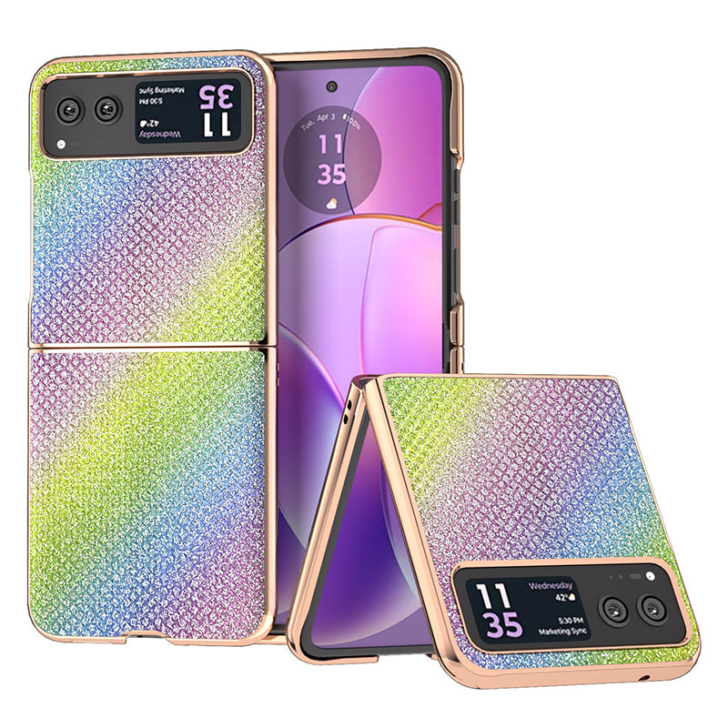 For Motorola Razr 40 5G Rhinestone Texture Non-Slip Case PU Leather + PC Electroplating Phone Cover