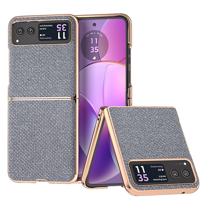 For Motorola Razr 40 5G Rhinestone Texture Non-Slip Case PU Leather + PC Electroplating Phone Cover