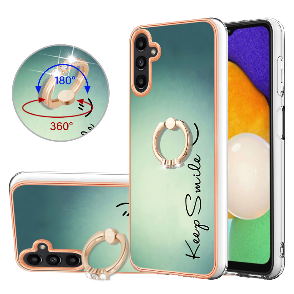 YB IMD Series-20 Style D for Samsung Galaxy A34 5G Kickstand TPU Case IMD Pattern 2.0mm Electroplating Phone Cover