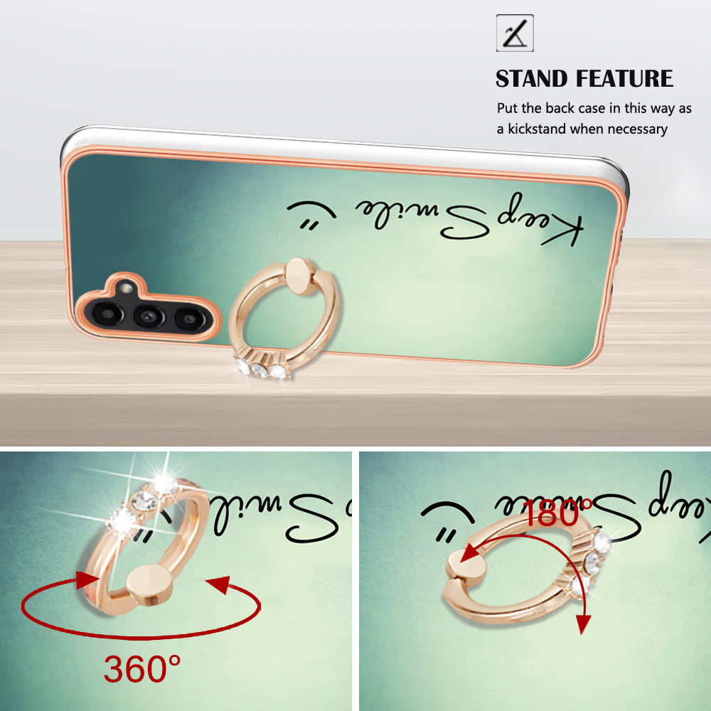 YB IMD Series-20 Style D for Samsung Galaxy A34 5G Kickstand TPU Case IMD Pattern 2.0mm Electroplating Phone Cover