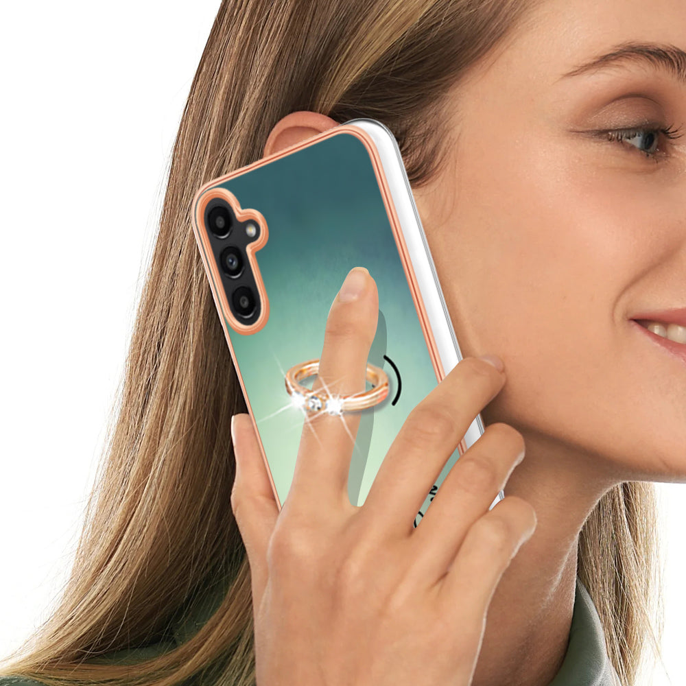 YB IMD Series-20 Style D for Samsung Galaxy A34 5G Kickstand TPU Case IMD Pattern 2.0mm Electroplating Phone Cover