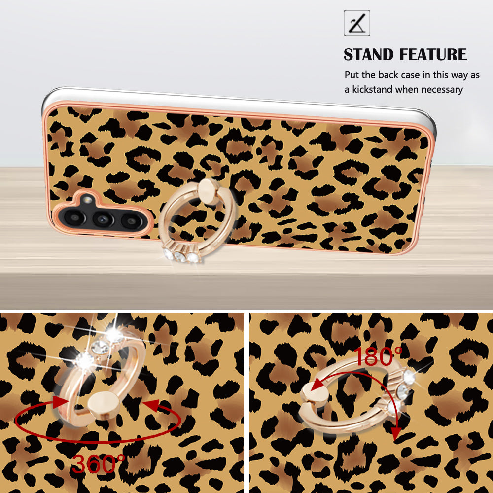 YB IMD Series-20 Style D for Samsung Galaxy A34 5G Kickstand TPU Case IMD Pattern 2.0mm Electroplating Phone Cover
