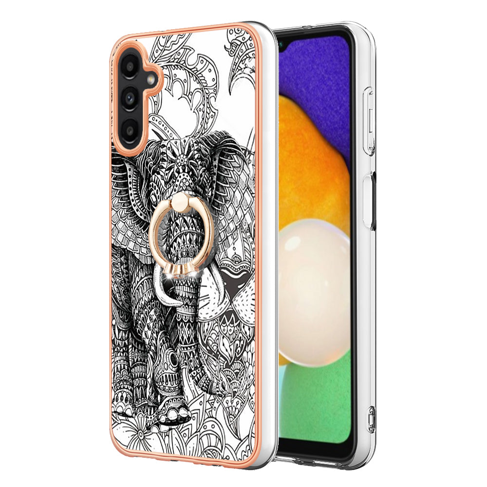 YB IMD Series-20 Style D for Samsung Galaxy A34 5G Kickstand TPU Case IMD Pattern 2.0mm Electroplating Phone Cover