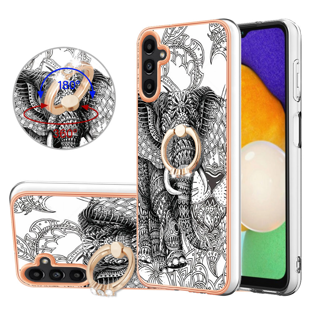 YB IMD Series-20 Style D for Samsung Galaxy A34 5G Kickstand TPU Case IMD Pattern 2.0mm Electroplating Phone Cover