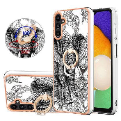YB IMD Series-20 Style D for Samsung Galaxy A34 5G Kickstand TPU Case IMD Pattern 2.0mm Electroplating Phone Cover