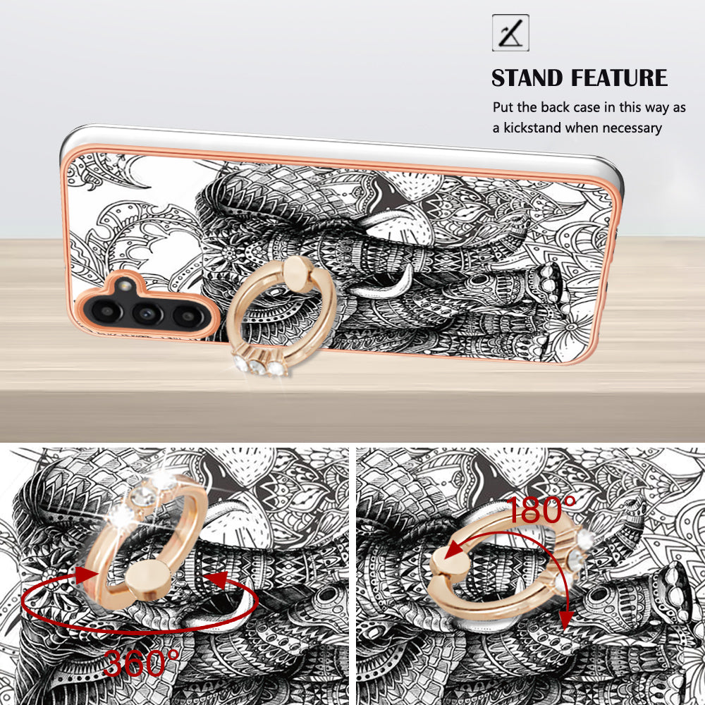 YB IMD Series-20 Style D for Samsung Galaxy A34 5G Kickstand TPU Case IMD Pattern 2.0mm Electroplating Phone Cover