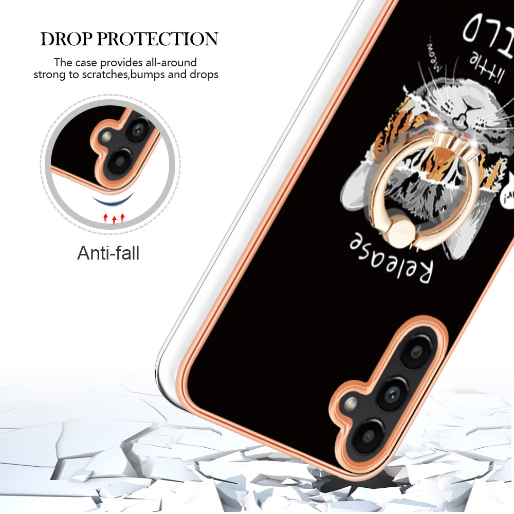 YB IMD Series-20 Style D for Samsung Galaxy A54 5G TPU Phone Cover IMD Pattern 2.0mm Electroplating Case with Kickstand