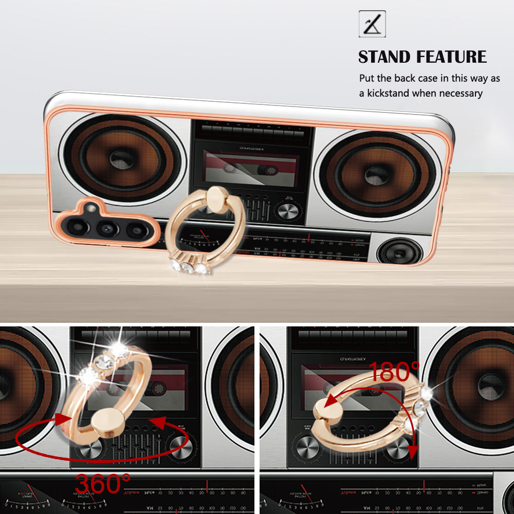 YB IMD Series-20 Style D for Samsung Galaxy A54 5G TPU Phone Cover IMD Pattern 2.0mm Electroplating Case with Kickstand