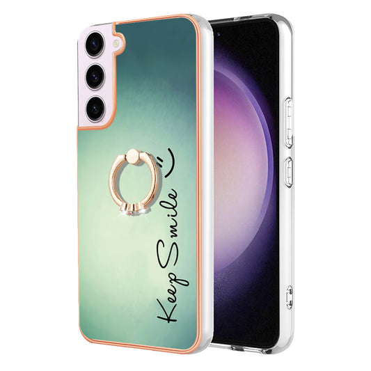 YB IMD Series-20 Style D for Samsung Galaxy S23 Kickstand IMD Pattern TPU Phone Case 2.0mm Electroplating Cover