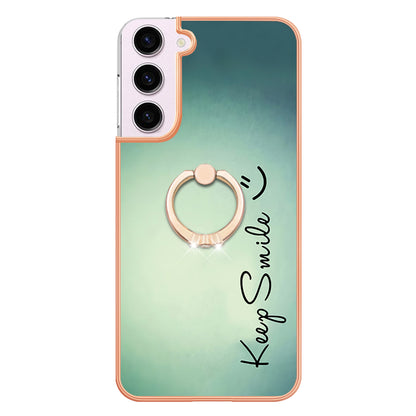 YB IMD Series-20 Style D for Samsung Galaxy S23 Kickstand IMD Pattern TPU Phone Case 2.0mm Electroplating Cover