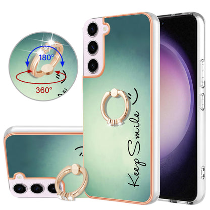 YB IMD Series-20 Style D for Samsung Galaxy S23 Kickstand IMD Pattern TPU Phone Case 2.0mm Electroplating Cover