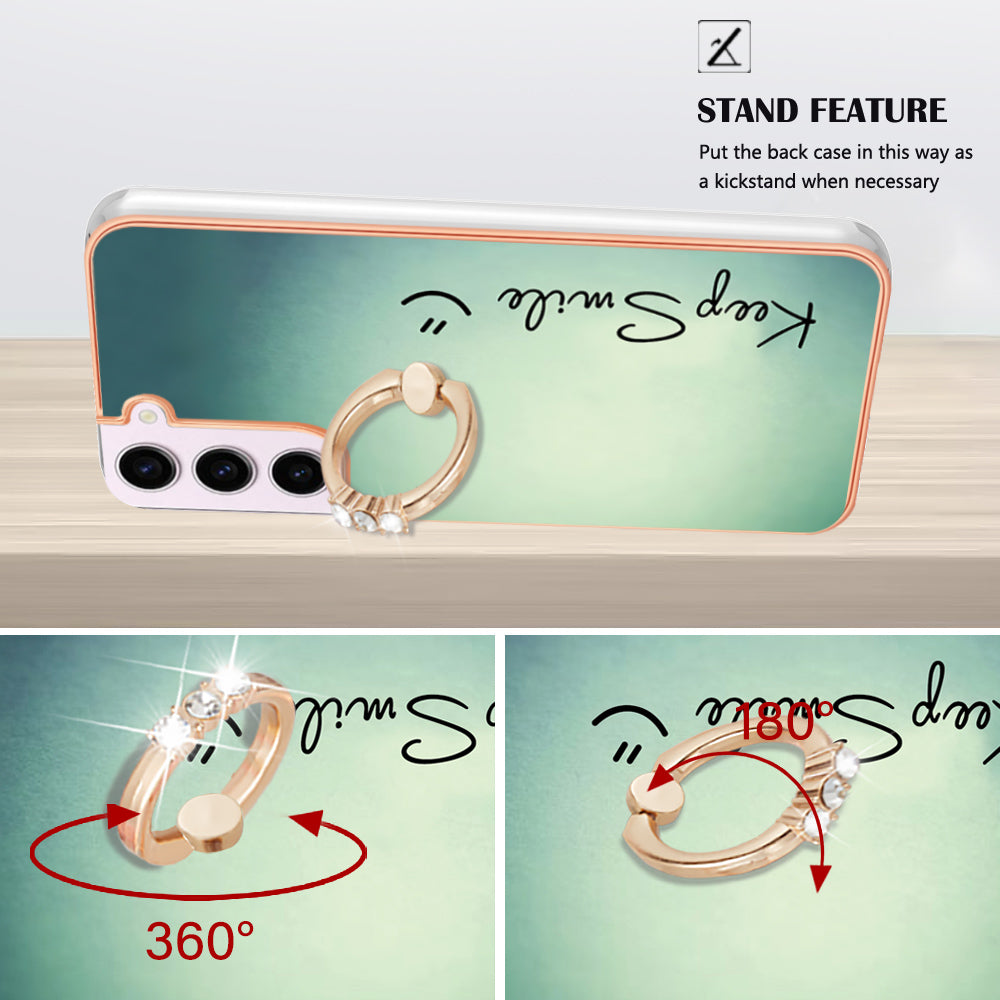 YB IMD Series-20 Style D for Samsung Galaxy S23 Kickstand IMD Pattern TPU Phone Case 2.0mm Electroplating Cover