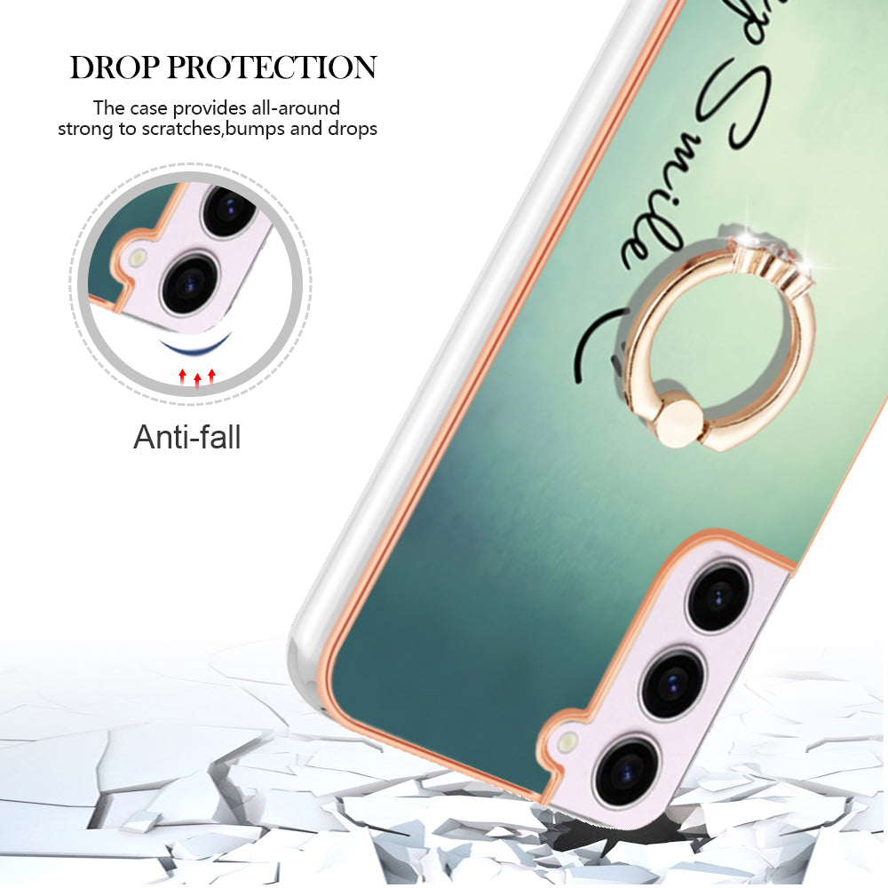 YB IMD Series-20 Style D for Samsung Galaxy S23 Kickstand IMD Pattern TPU Phone Case 2.0mm Electroplating Cover