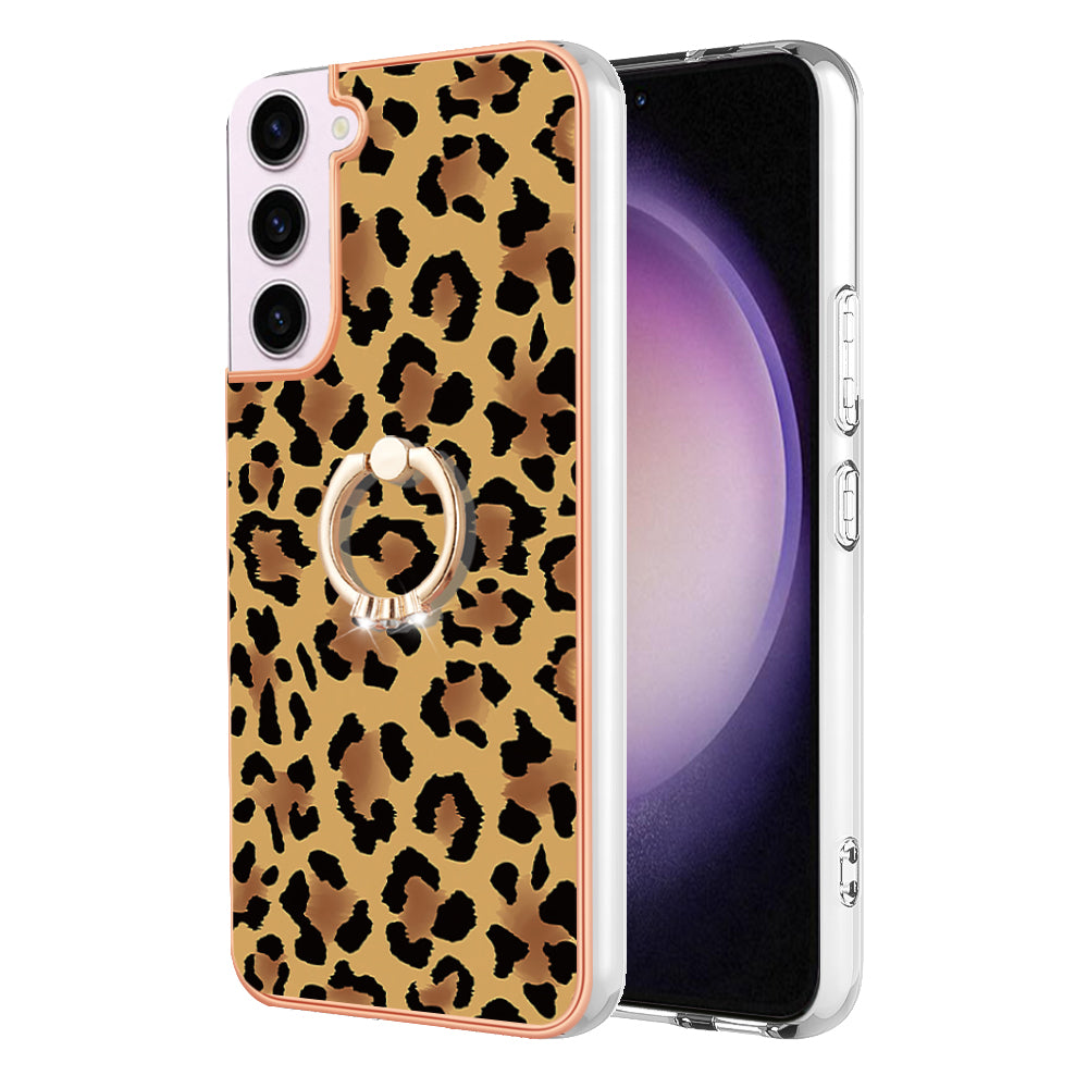 YB IMD Series-20 Style D for Samsung Galaxy S23 Kickstand IMD Pattern TPU Phone Case 2.0mm Electroplating Cover