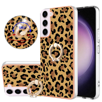 YB IMD Series-20 Style D for Samsung Galaxy S23 Kickstand IMD Pattern TPU Phone Case 2.0mm Electroplating Cover