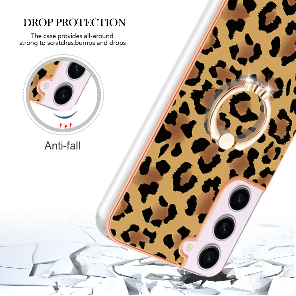 YB IMD Series-20 Style D for Samsung Galaxy S23 Kickstand IMD Pattern TPU Phone Case 2.0mm Electroplating Cover