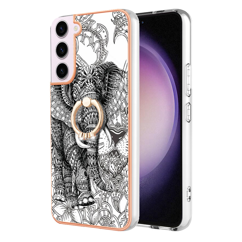 YB IMD Series-20 Style D for Samsung Galaxy S23 Kickstand IMD Pattern TPU Phone Case 2.0mm Electroplating Cover