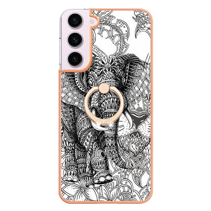 YB IMD Series-20 Style D for Samsung Galaxy S23 Kickstand IMD Pattern TPU Phone Case 2.0mm Electroplating Cover