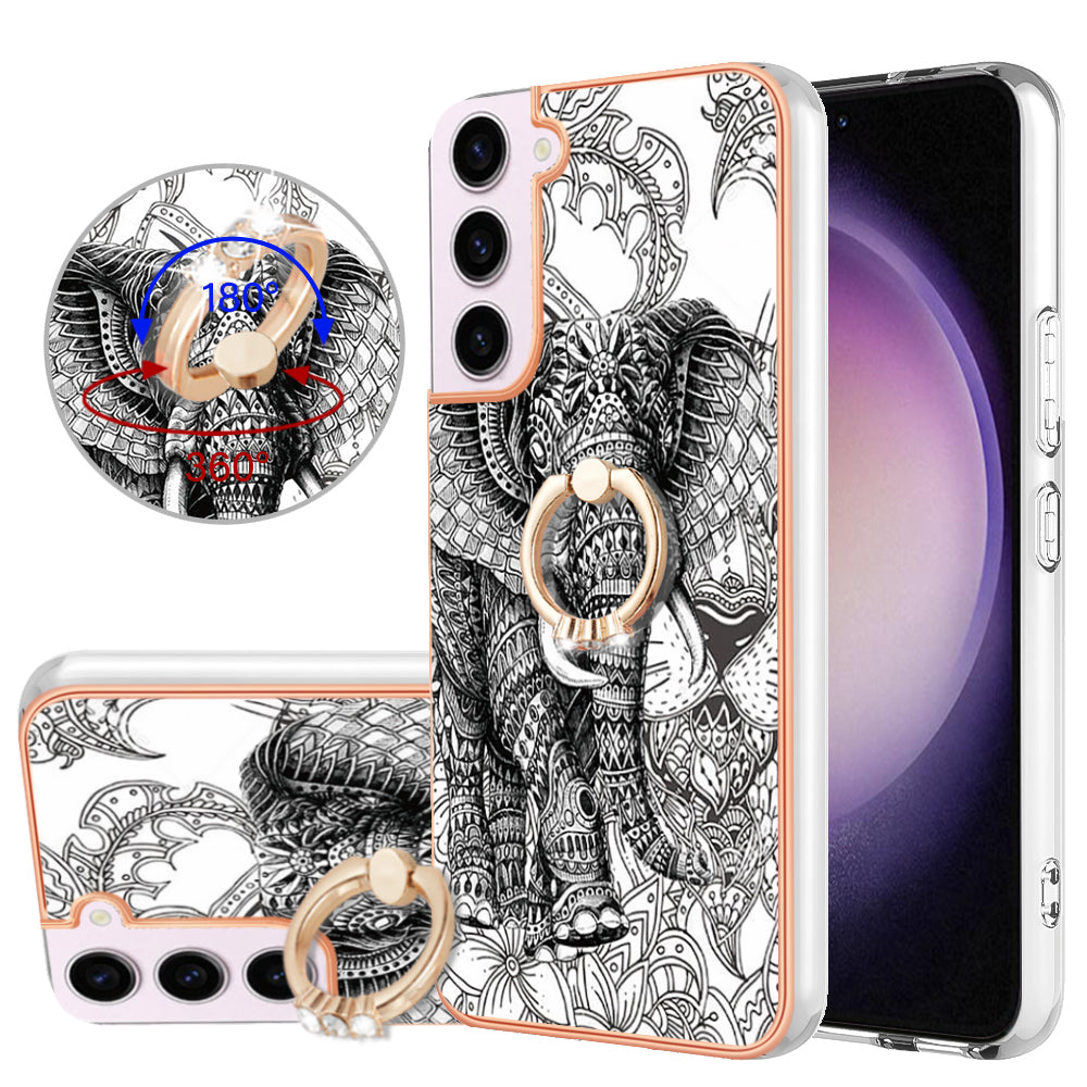 YB IMD Series-20 Style D for Samsung Galaxy S23 Kickstand IMD Pattern TPU Phone Case 2.0mm Electroplating Cover