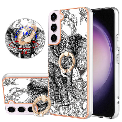 YB IMD Series-20 Style D for Samsung Galaxy S23 Kickstand IMD Pattern TPU Phone Case 2.0mm Electroplating Cover