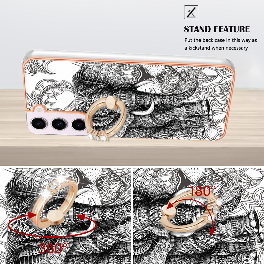 YB IMD Series-20 Style D for Samsung Galaxy S23 Kickstand IMD Pattern TPU Phone Case 2.0mm Electroplating Cover