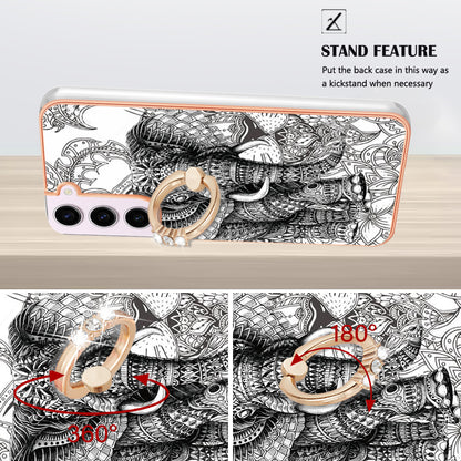 YB IMD Series-20 Style D for Samsung Galaxy S23 Kickstand IMD Pattern TPU Phone Case 2.0mm Electroplating Cover