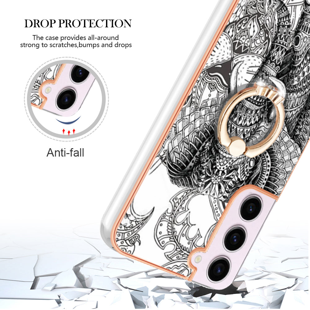 YB IMD Series-20 Style D for Samsung Galaxy S23 Kickstand IMD Pattern TPU Phone Case 2.0mm Electroplating Cover