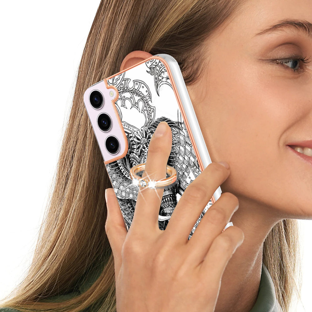 YB IMD Series-20 Style D for Samsung Galaxy S23 Kickstand IMD Pattern TPU Phone Case 2.0mm Electroplating Cover